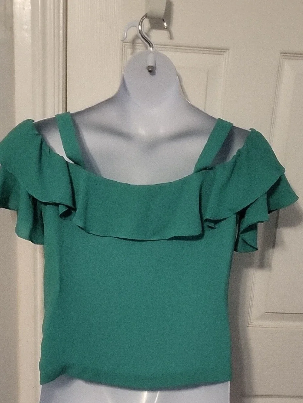 J. Crew Bright Green Ruffle Cold-Shoulder Top
